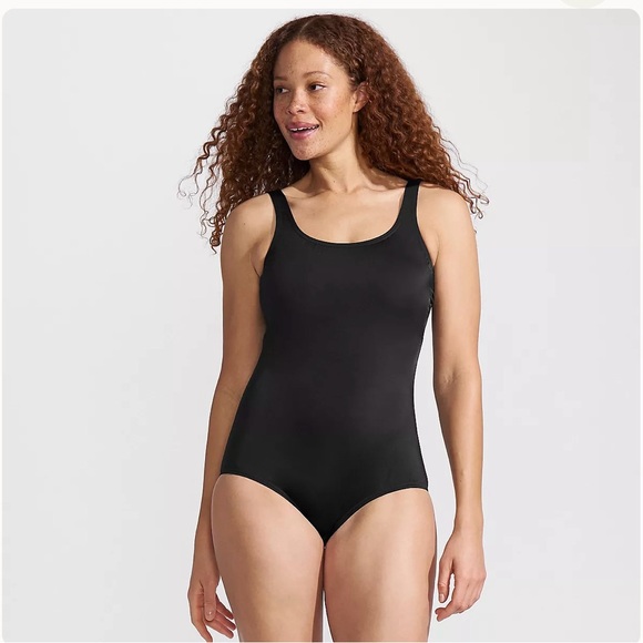Lands end Tugless Low Leg One Piece Swimsuit black tummy control - Picture 6 of 8